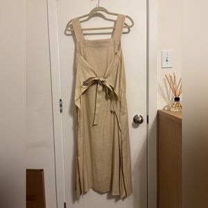Cuyana Linen Beige Tan square neck dress